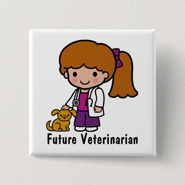 Cute Veterinarian Girl with puppy 15 Cm Square Badge (Front)