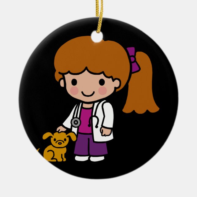 Cute Veterinarian Girl with puppy Ceramic Tree Decoration (Front)