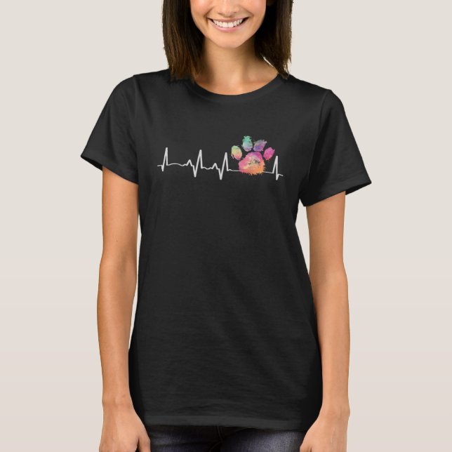 Cute Veterinarian  Rainbow Paw Print Heartbeat Vet T-Shirt (Front)