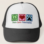Cute Veterinarian Trucker Hat<br><div class="desc">A pretty veterinary clinic design that reads Peace Love Veterinarian. A cute vet tech gift.</div>