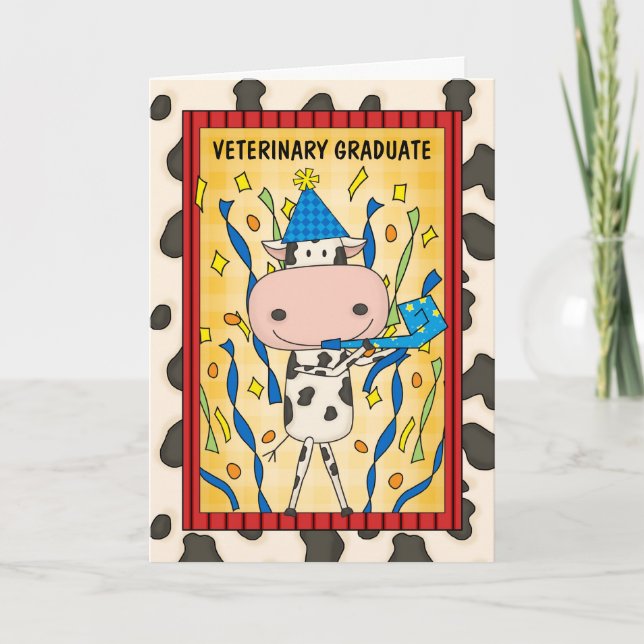 Cute Veterinary Medicine Graduate Cartoon Cow Card (Front)