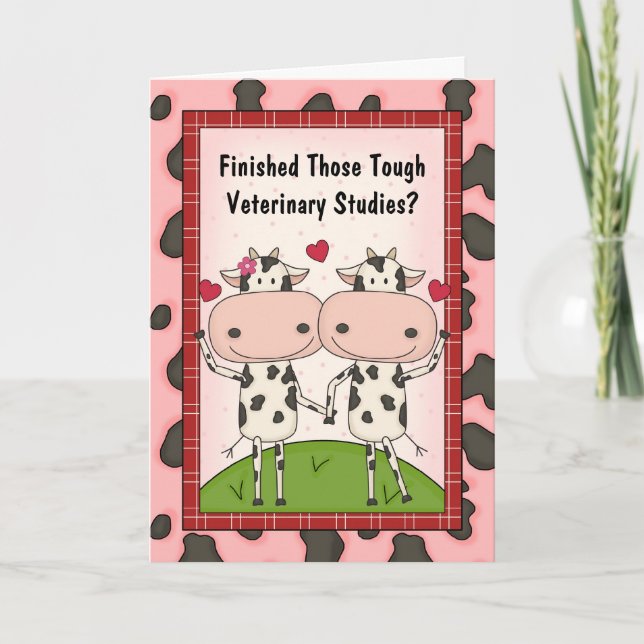 Cute Veterinary Medicine Graduate Cartoon Cows Card (Front)