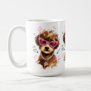 Cute Vibes Poodle Puppy with Heart Sunglasses Coffee Mug