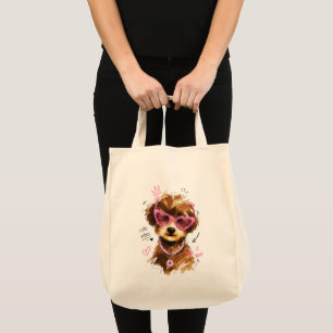 Cute Vibes Poodle Puppy with Heart Sunglasses Tote Bag