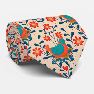 Cute Vibrant Angry Chicken Pattern Tie