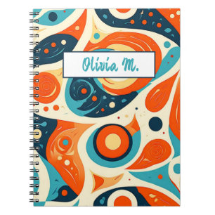 Cute Vibrant Colourful Retro Orange Teal Abstract Notebook