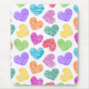 Cute Vibrant Doodled Heart Valentine's Day Pattern Mouse Mat