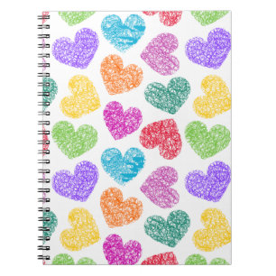 Cute Vibrant Doodled Heart Valentine's Day Pattern Notebook