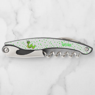 Cute Vibrant Green Smiling Snake Polka Dots Corkscrew