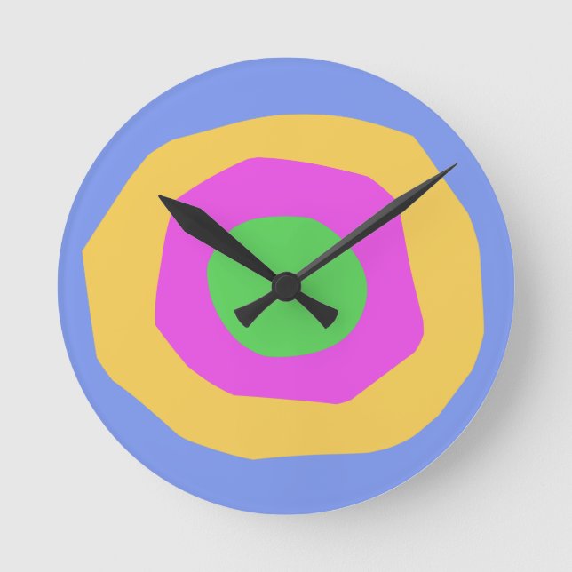 Cute Vibrant Modern Design Pink Yellow Green Round Clock (Front)