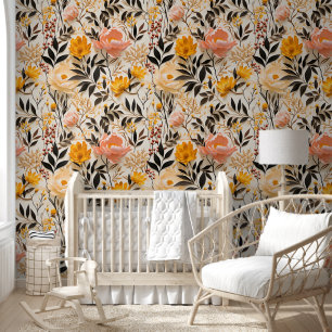 Cute Vibrant Orange White Pink Peonies Chic Floral Wallpaper
