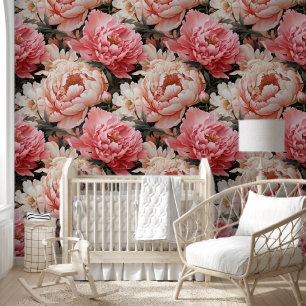 Cute Vibrant Pink Peonies Chic Floral Wallpaper