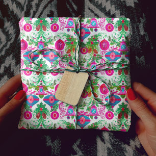 Cute vibrant pink turquoise Christmas ornaments  Wrapping Paper