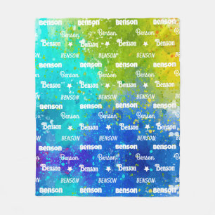 Cute vibrant repeating name personalised fleece blanket