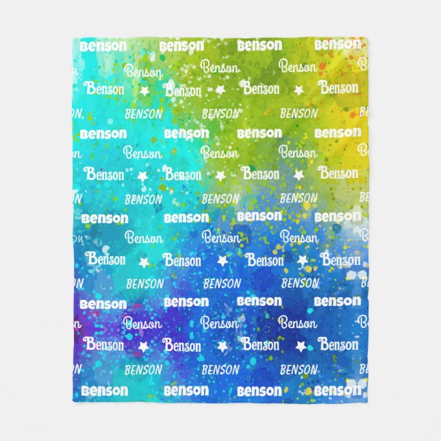 Cute vibrant repeating name personalised fleece blanket (Front)
