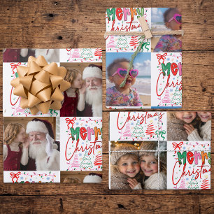 Cute Vibrant Scribble Christmas Photo Set of 3 Wrapping Paper Sheet