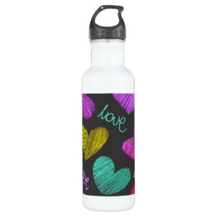 Cute Vibrant Scribbled Hearts with Love Script 710 Ml Water Bottle