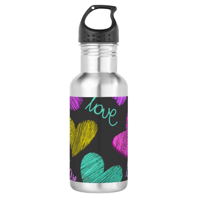 Cute Vibrant Scribbled Hearts with Love Script 710 Ml Water Bottle (Front)