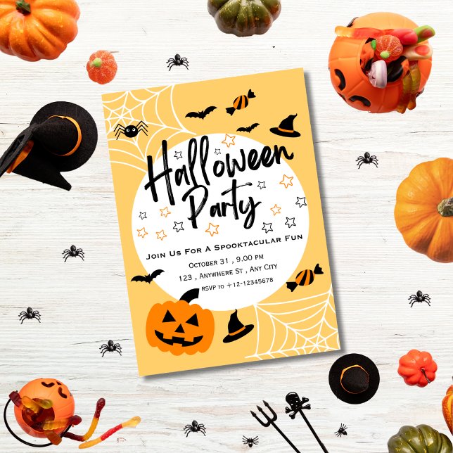 Cute Vibrant Yellow Orange Spooktacular Halloween  Invitation (Creator Uploaded)