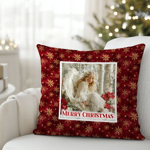 Cute Victorian Angel Red Gold Holiday Accent Xmas Cushion