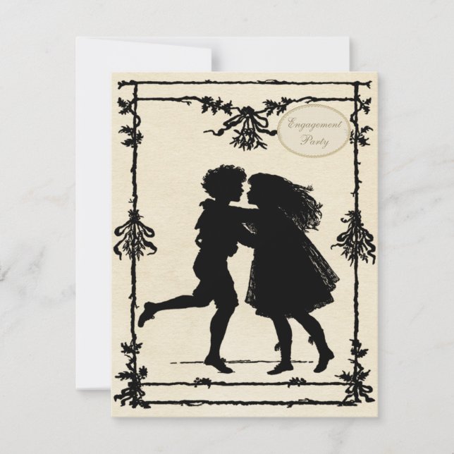 Cute Victorian Children Silhouettes Engagement Invitation (Front)