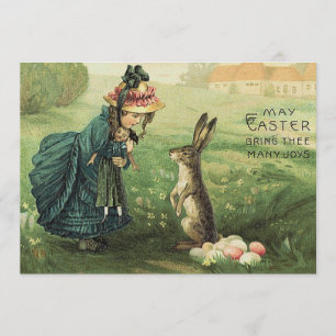 Cute Victorian Girl Doll Easter Bunny Invitation