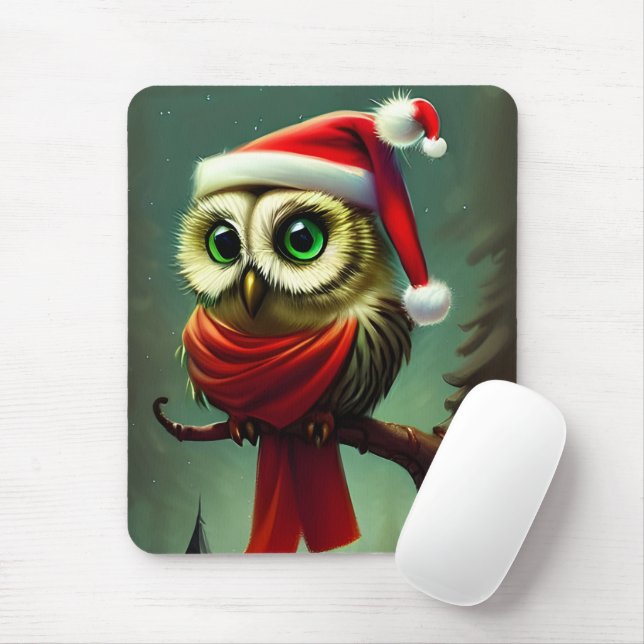 Cute Victorian Santa Owl Christmas Mouse Mat (With Mouse)