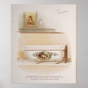 Cute Victorian Vintage Bathtub Cherub Gold  Poster
