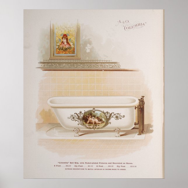 Cute Victorian Vintage Bathtub Cherub Gold  Poster (Front)