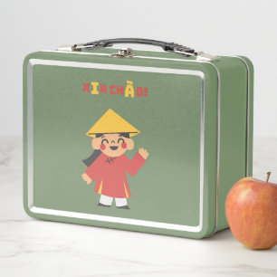 Cute Vietnamese "Xin Chào!" Red Lunch Box