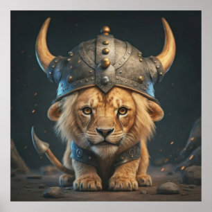 Cute Viking Baby Lion Poster