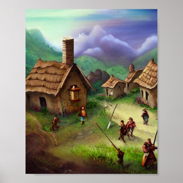 Cute Village Digital Art Poster (Front)
