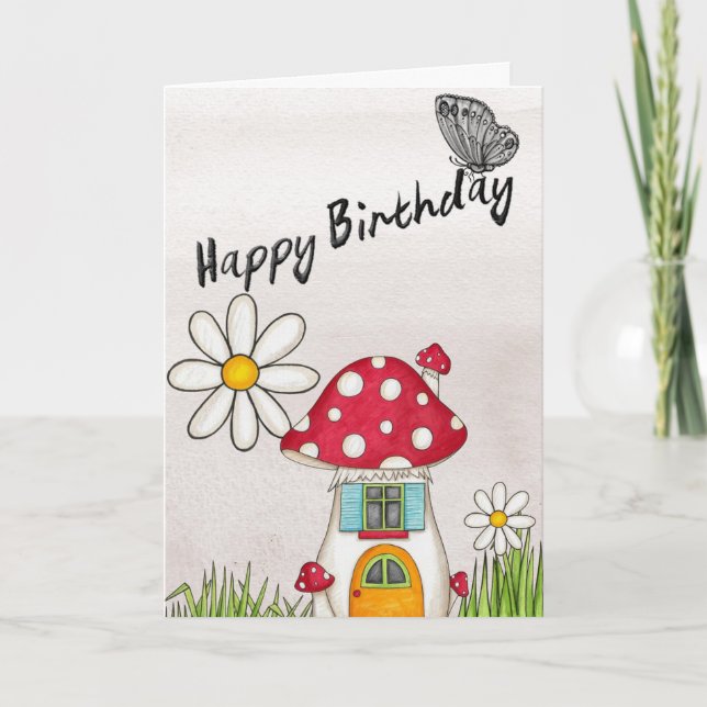 Cute Village Happy Birthday Card (Front)