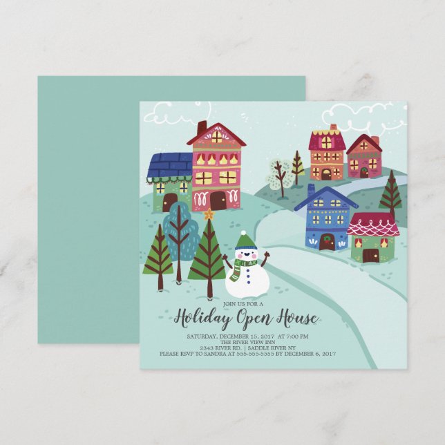 Cute Village Holiday Open House Invitation (Front/Back)