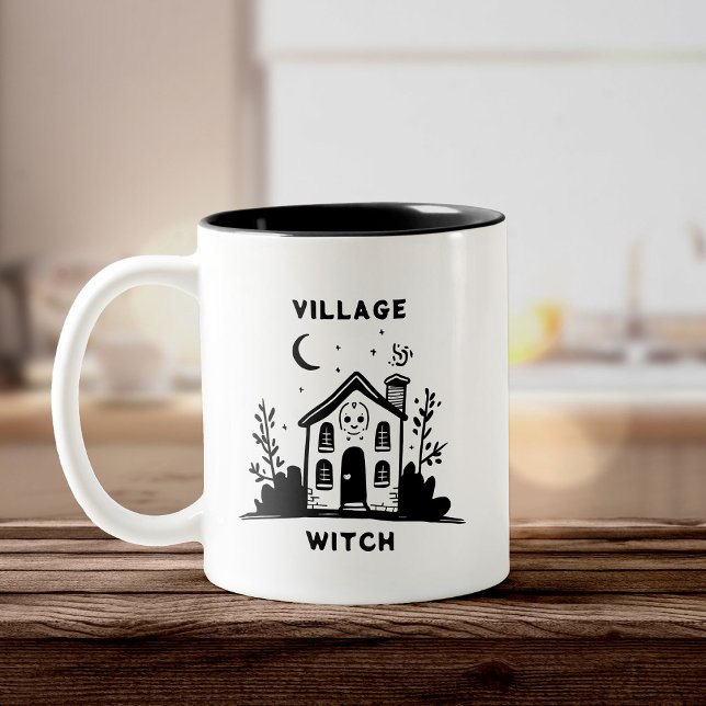 Cute Village Witch Whimsical Witch House  Two-Tone Coffee Mug (Creator Uploaded)