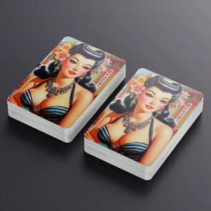 Cute Vinage Oriental Girls Playing Cards