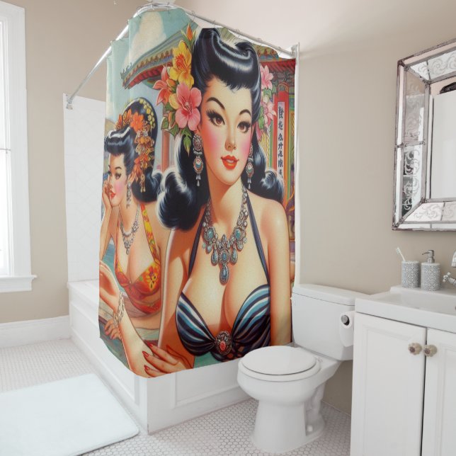 Cute Vinage Oriental Girls Shower Curtain (In Situ)