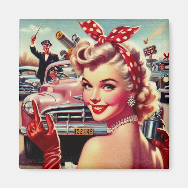 Cute Vintage 1950s Girl Magnet (Front)