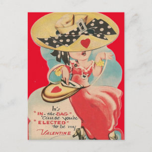 Cute Vintage 1950s Girl & Purse Valentine Postcard