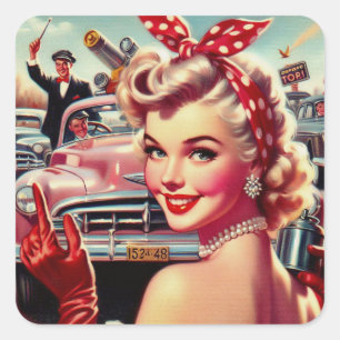 Cute Vintage 1950s Girl Square Sticker