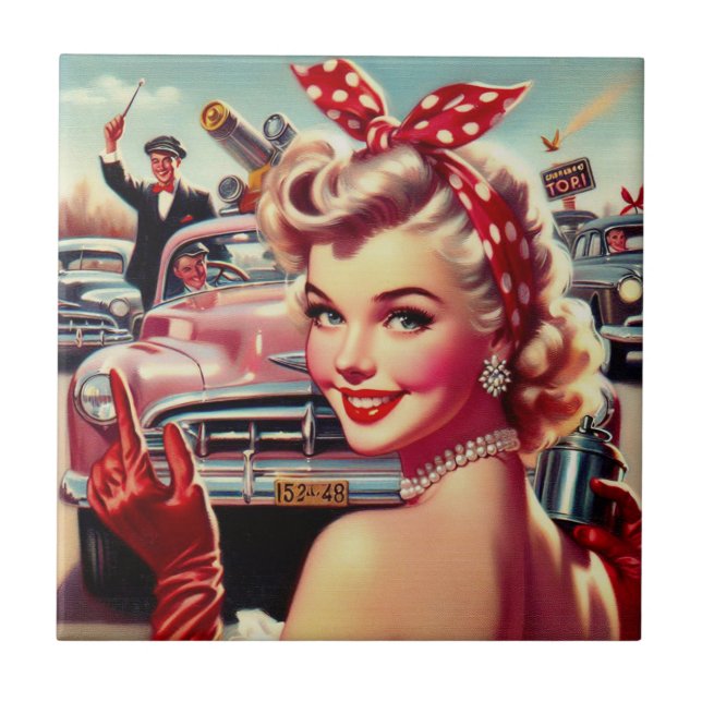 Cute Vintage 1950s Girl Tile (Front)