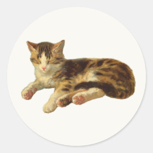 Cute Vintage Adorable House Kitty Cat Nap Classic Round Sticker