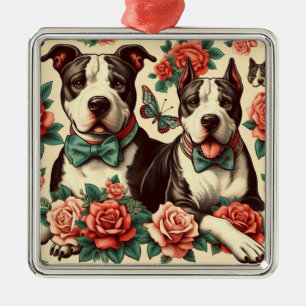 Cute Vintage American Pit Bull Terrier Metal Tree Decoration