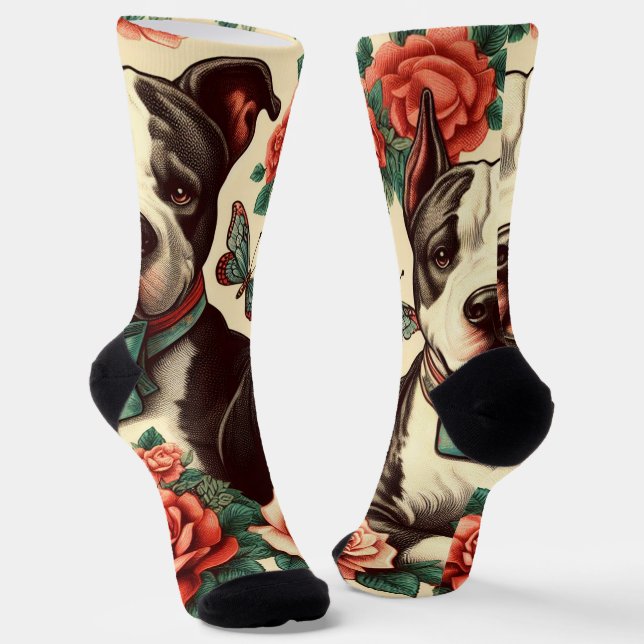 Cute Vintage American Pit Bull Terrier  Socks (Angled)