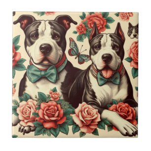 Cute Vintage American Pit Bull Terrier  Tile