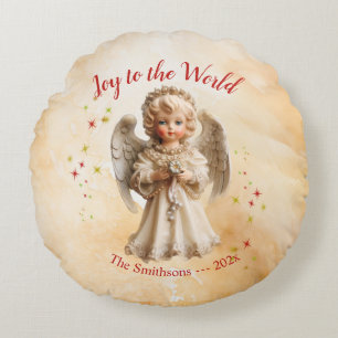 Cute Vintage Angel Christmas Round Cushion