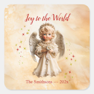 Cute Vintage Angel Christmas Square Sticker