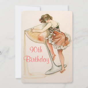 Cute, Vintage Art, 90th Birthday Invitation