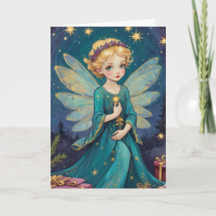 Cute Vintage Art Christmas Starry Night Fairy Card