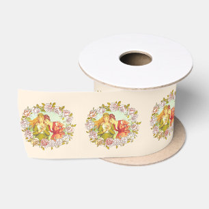 Cute Vintage Art Nouveau LGBTQ Two Brides Satin Ribbon